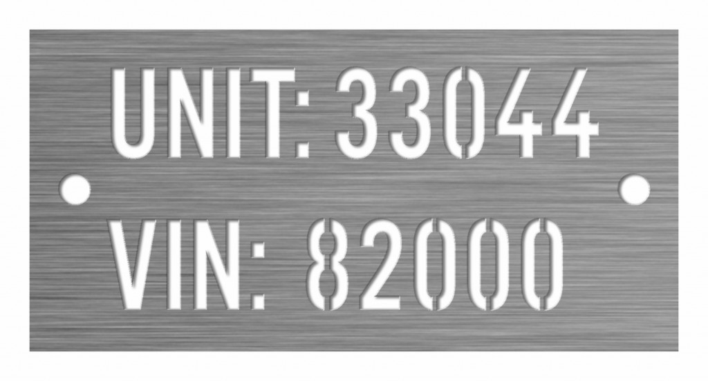 Stainless Steel Etchthrough VIN Plate Custom Metal Nameplates and Labels