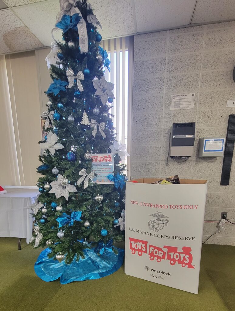 Toys for Tots bin at Roemer Industries 