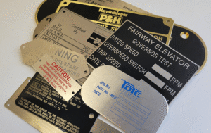 Custom etched metal tags for various, industrial companies.