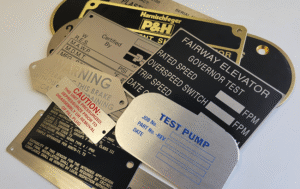 Custom etched metal tags for various, industrial companies.