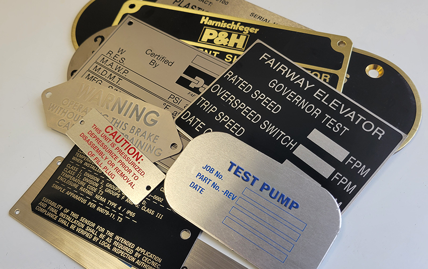 Custom etched metal tags for various, industrial companies.