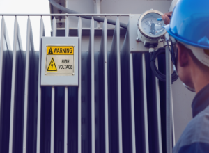 Durable Metal Warning Tags on transformer